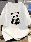Cute Bow Panda White Oversized Graphic Tee