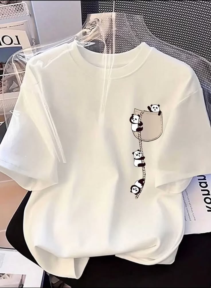 Climbing Pandas Pocket Graphic White Oversized Tee